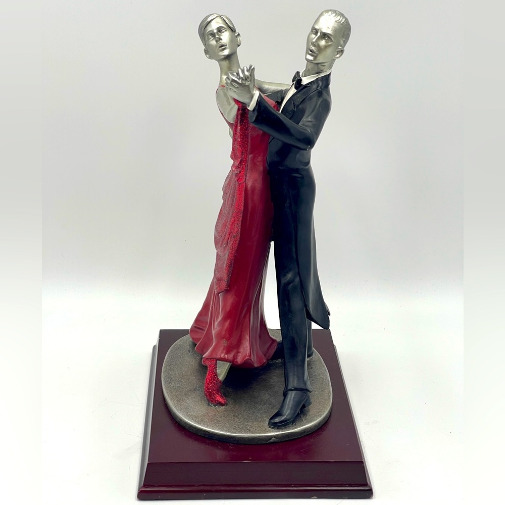 Vintage Art Deco Ballroom Dancing Couple; 10 1/2” Ceramic Statue on Wood Base - Picture 3 of 15